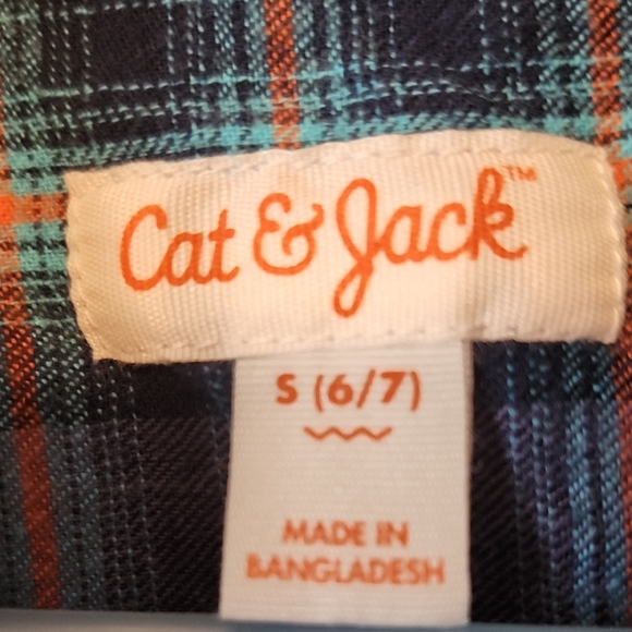 Cat & Jack Light Blue, Navy, and Orange Plaid Shirt - Picture 2 of 3
